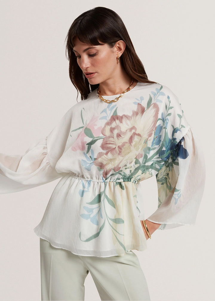 Haut à basques et manches bouffantes Soft Blooms de Ted Baker | Ivoire