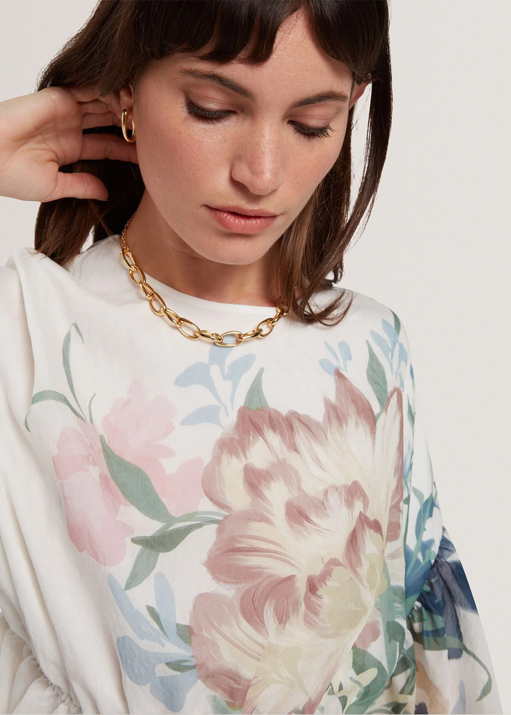 Haut à basques et manches bouffantes Soft Blooms de Ted Baker | Ivoire