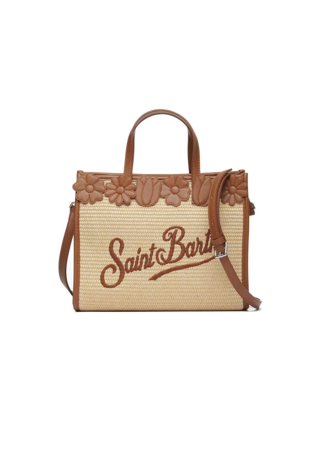 Borsa di paglia MC2 Saint Barth Vivian Mid | Beige con fiori