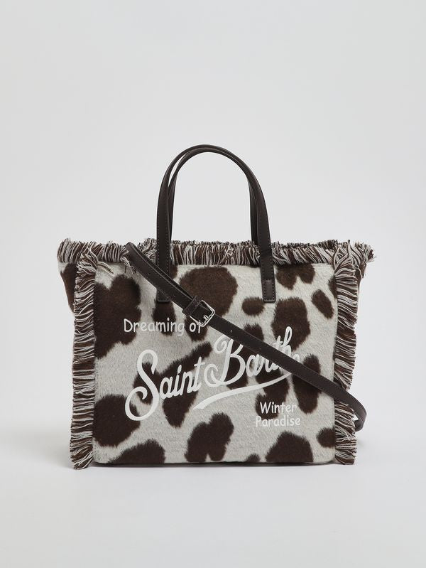 MC2 Saint Barth Borsa Colette Feltro Stampa Mucca - Stampa Mucca - Vista con tracolla