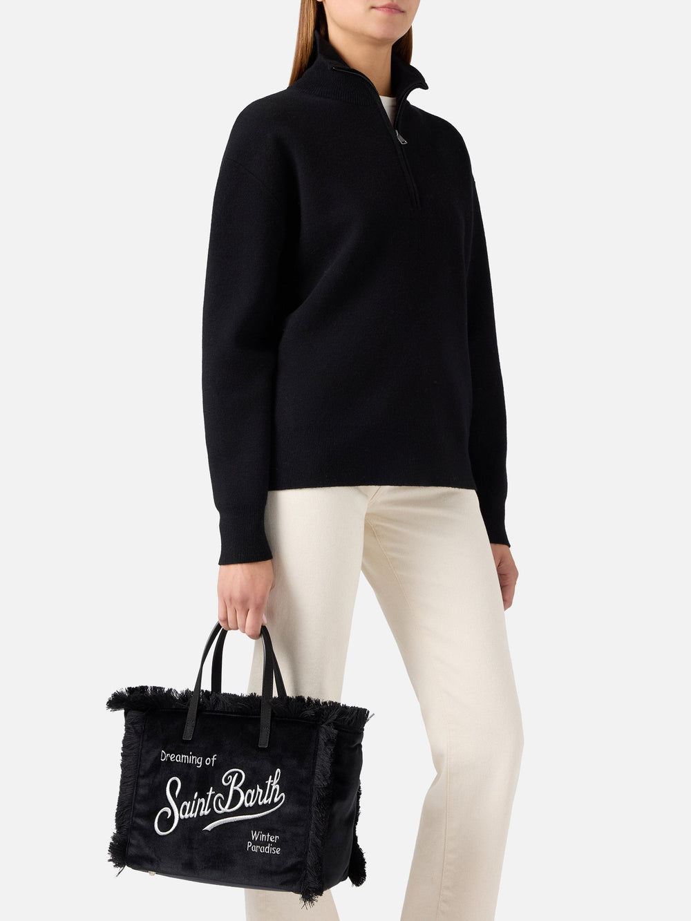 MC2 Saint Barth Colette Velvet Bag - Black - Carried by a model