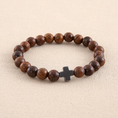 Never Needy Cross Natural Stone Bracelet | Wood Grain