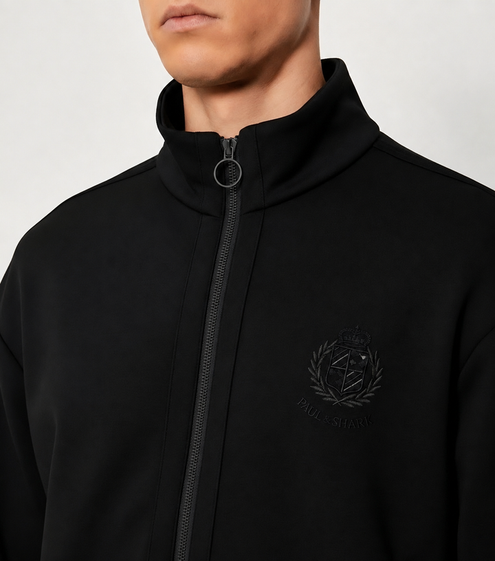 Paul &amp; Shark Heraldic Embroidery Supima Fleece Cardigan | Black