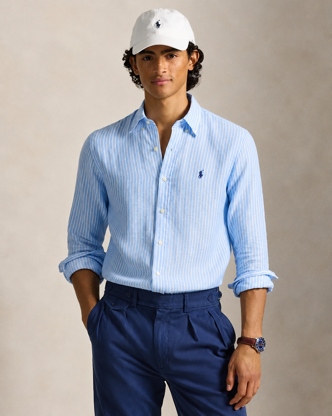 Chemise en lin rayée Ralph Lauren Custom Fit | Bleu/Blanc