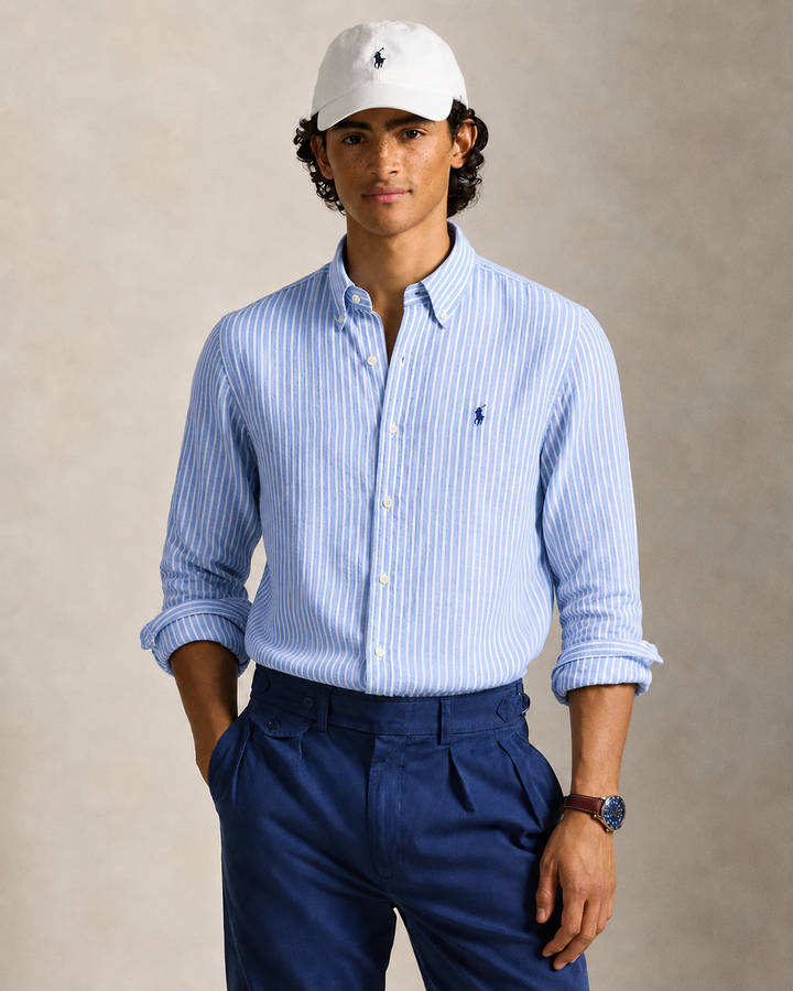 Chemise en lin rayée Ralph Lauren Custom Fit | Bleu/Blanc