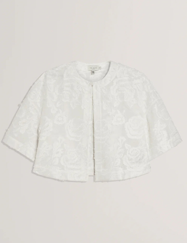 Ted Baker Collarless Boxy Fit Cropped Cardigan | White