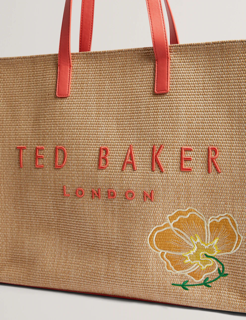 Ted Baker Floraff Floral Applique Extra Large Raffia Icon Bag | Orange