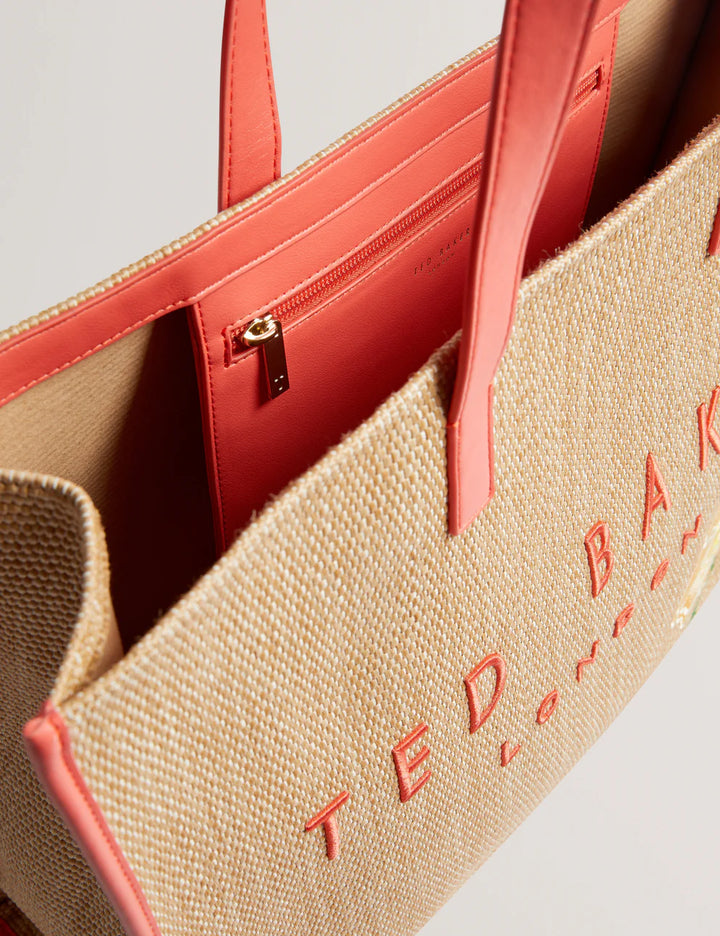 Ted Baker Floraff Floral Applique Extra Large Raffia Icon Bag | Orange