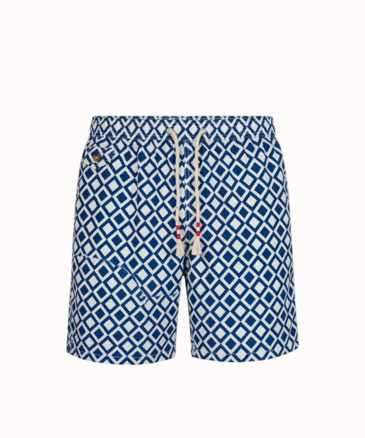MC2 Saint Barth Lighting Geo Check Swimshorts | Navy/White