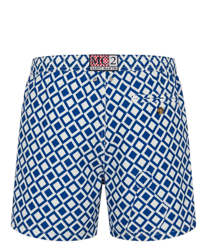 MC2 Saint Barth Lighting Geo Check Swimshorts | Navy/White