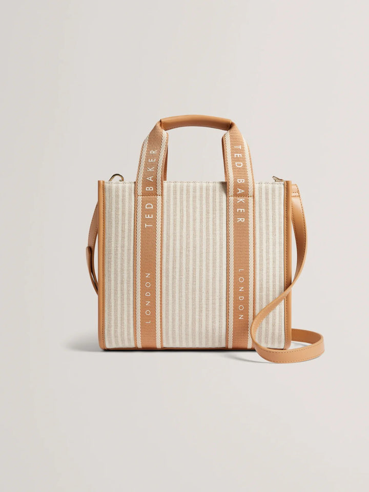 Ted Baker Harlee Striped Small Canvas Webbing Tote Bag | Camel