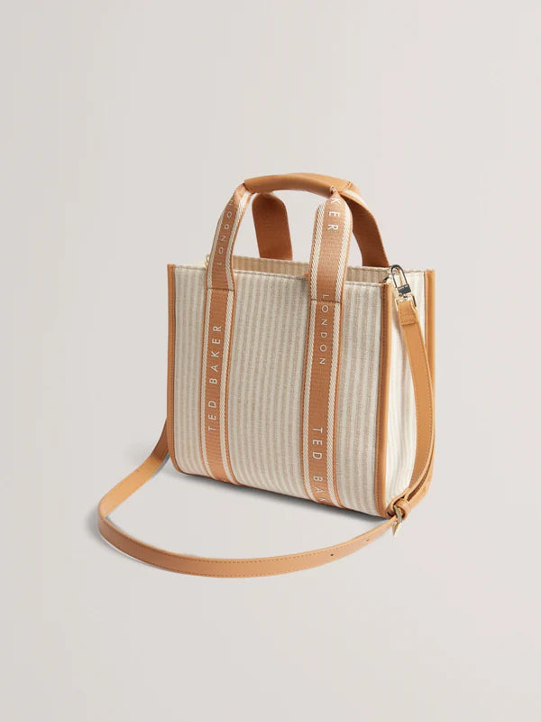 Ted Baker Harlee Striped Small Canvas Webbing Tote Bag | Camel