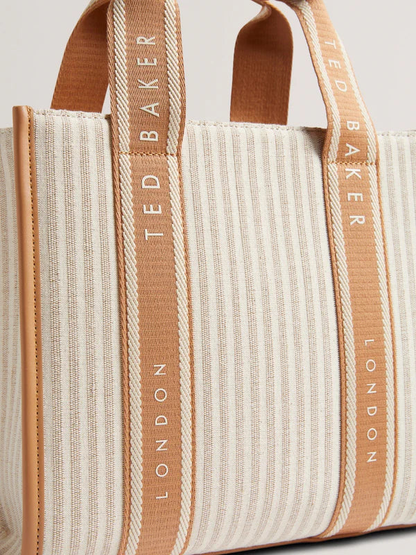 Ted Baker Harlee Striped Small Canvas Webbing Tote Bag | Camel