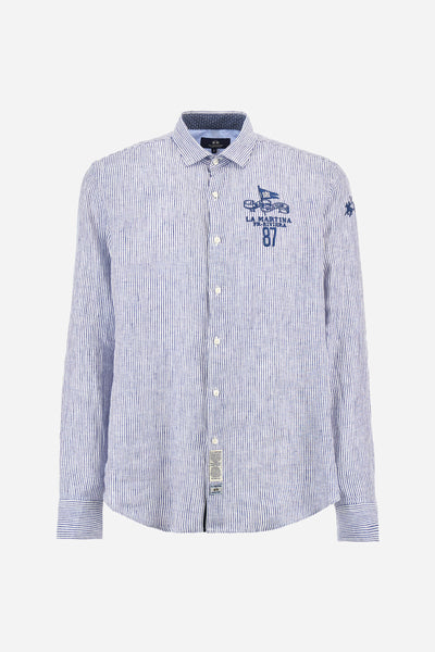 La Martina Regular Fit Linen Canvas Shirt – Andres | Navy/White
