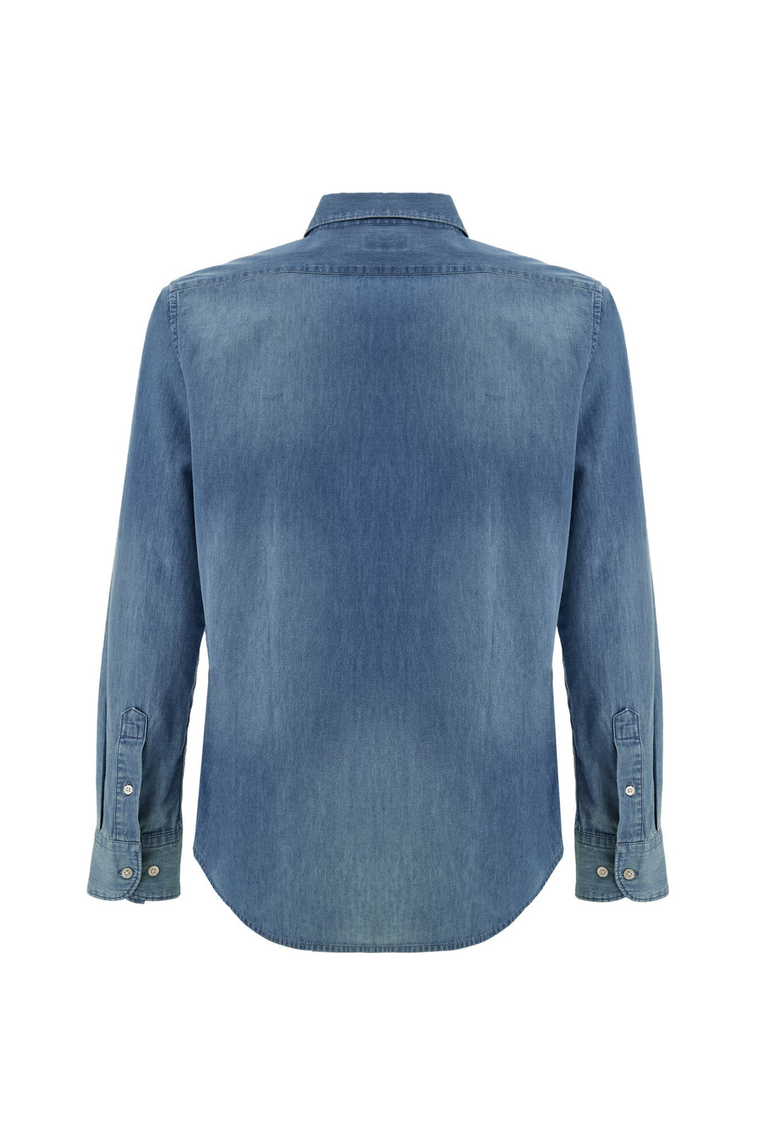 La Martina MAC028-DM111 cotton denim shirt in Medium Indigo Denim, back view