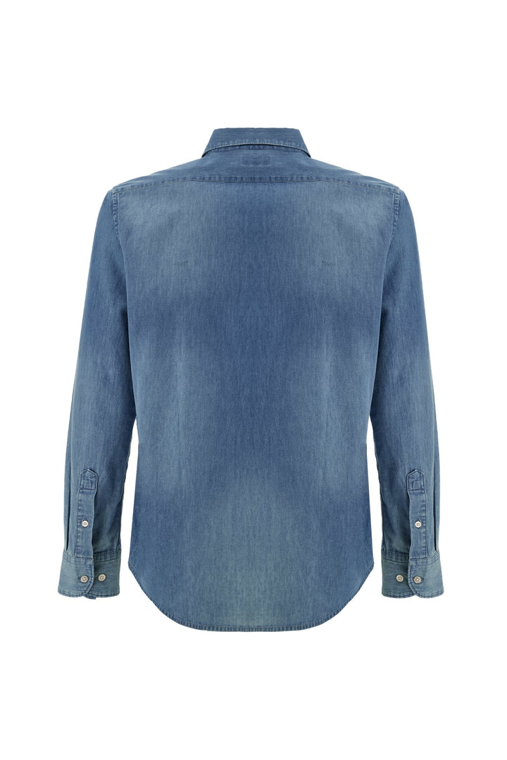 La Martina MAC028-DM111 cotton denim shirt in Medium Indigo Denim, back view