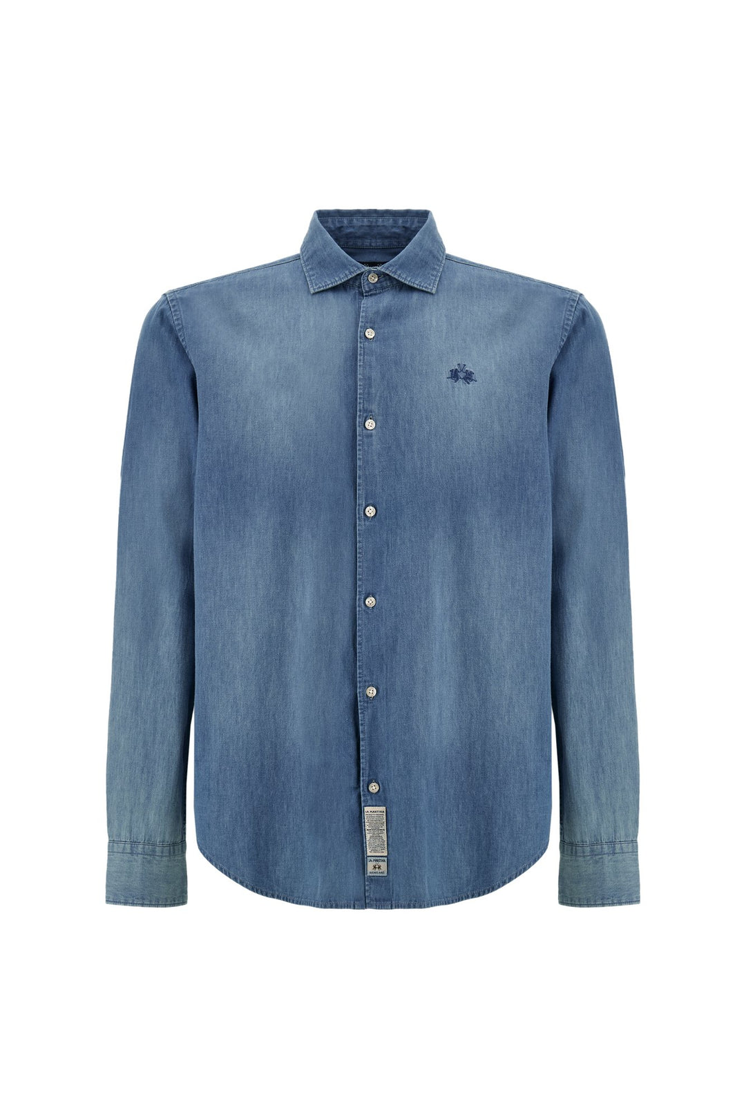 La Martina MAC028-DM111 cotton denim shirt in Medium Indigo Denim, front view