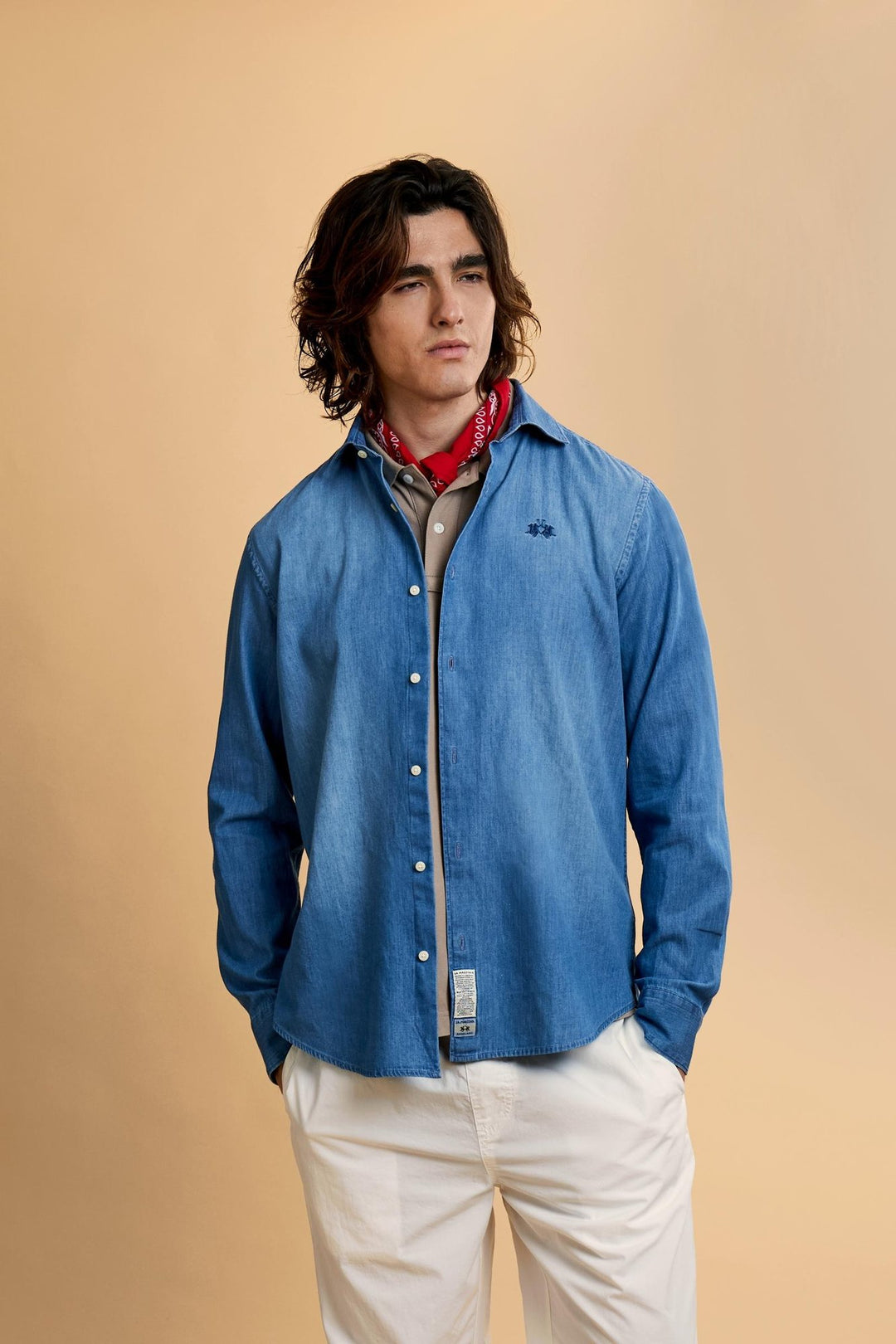 La Martina MAC028-DM111 in medium indigo denim, model front view