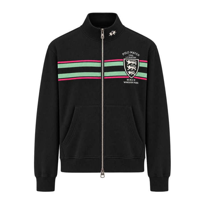 La Martina MDF309-FP564 schwarze Baumwoll-Sweatjacke mit Reißverschluss, Vorderansicht