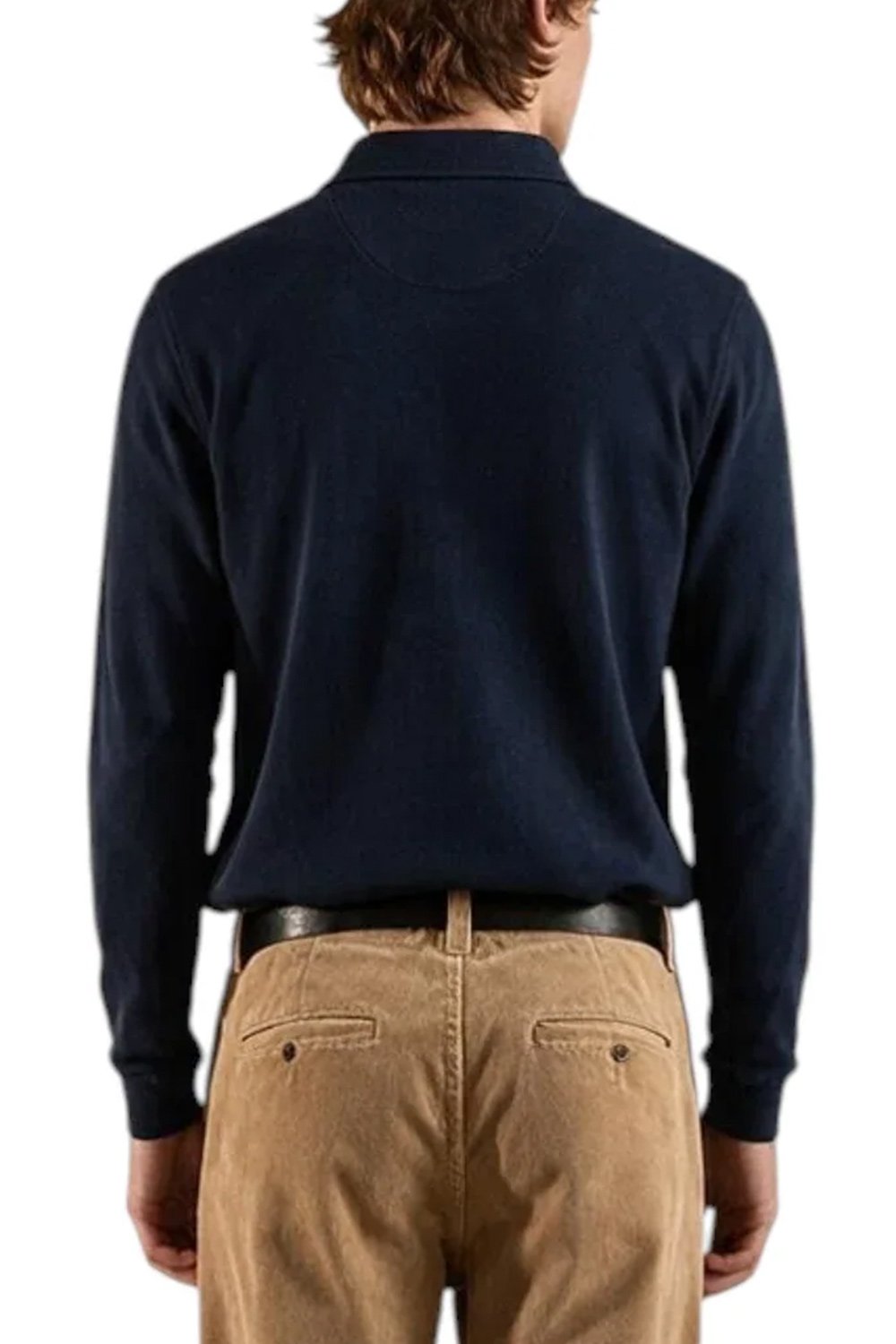 La Martina Langarm-Poloshirt aus Baumwolle, Marineblau (MDP014-PK203), Rückansicht am Model