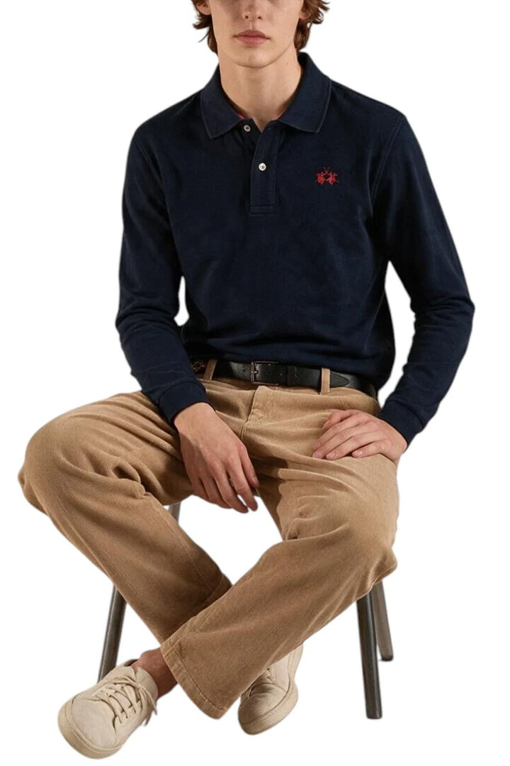 La Martina Langarm-Poloshirt aus Baumwolle, Marineblau (MDP014-PK203), Ansicht am Model