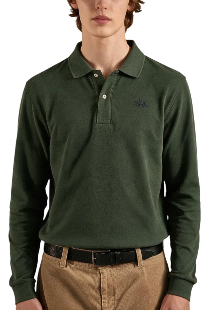 La Martina Polo à manches longues en coton, Vert (MDP014-PK203), vue de face sur mannequin