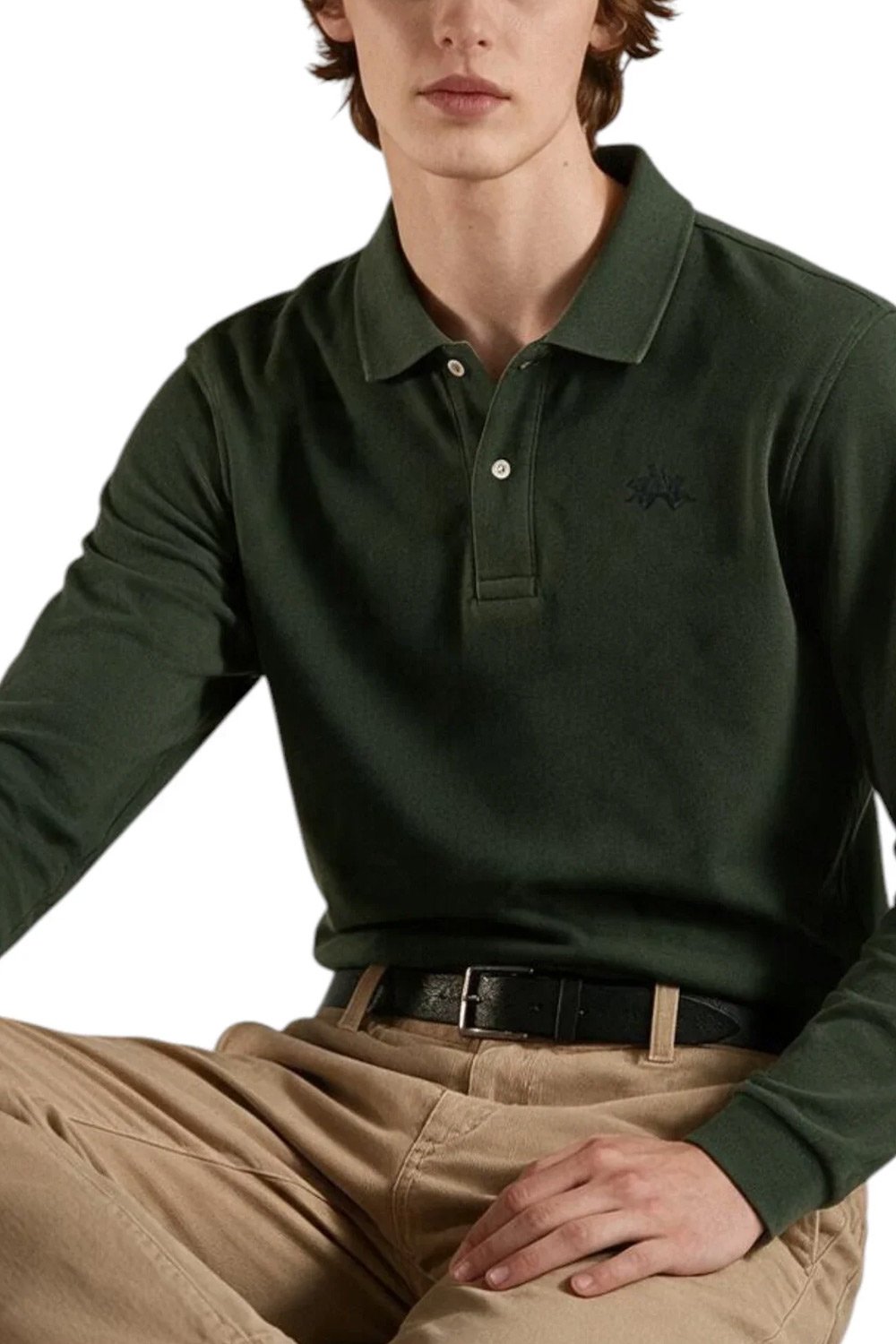 La Martina Polo à manches longues en coton, Vert (MDP014-PK203), vue sur mannequin