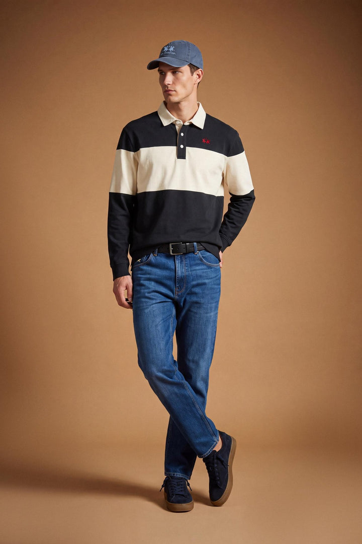 La Martina MDP019-JS005, Bleu marine/Écru, vue en pied sur mannequin