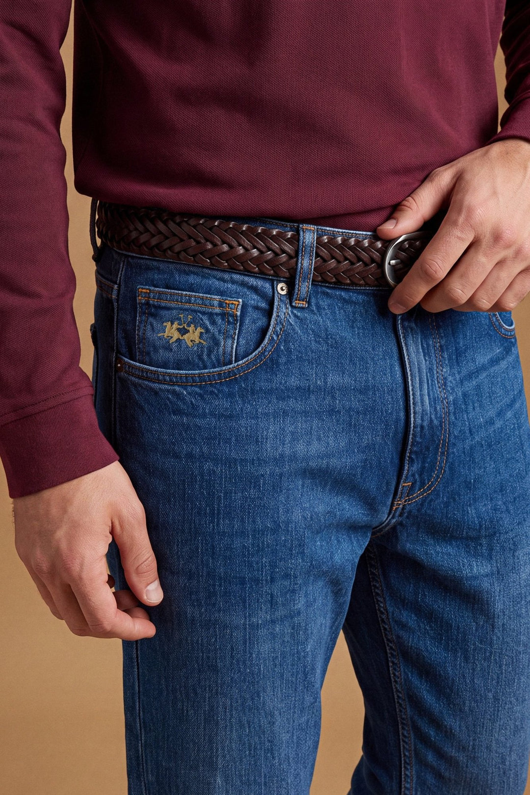 La Martina MDT015-DM117, Denim indigo foncé, gros plan du détail