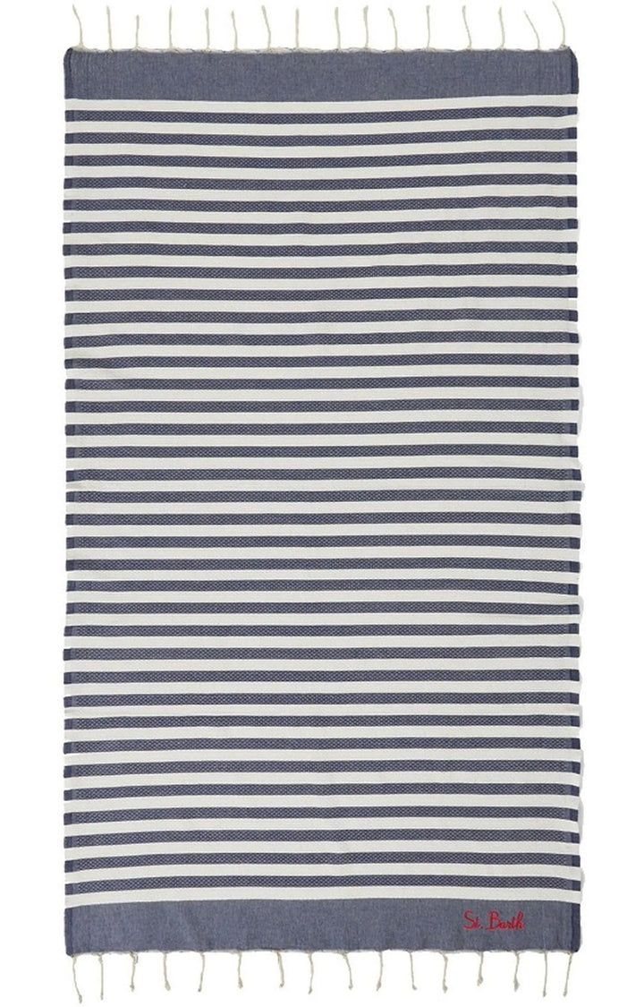 MC2 Saint Barth Foutas: Βαμβακερή παραλιακή πετσέτα με ρίγες | Μπλε ναυτικό/Λευκό