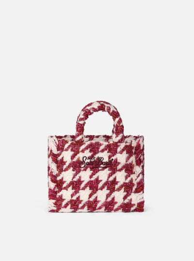 MC2 Saint Barth Mini Vanity Wooly Handbag with Maxi Pied de Poule Pattern | Burgundy