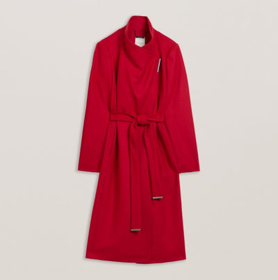 Ted Baker Rose Wool Wrap Midi Coat | Red