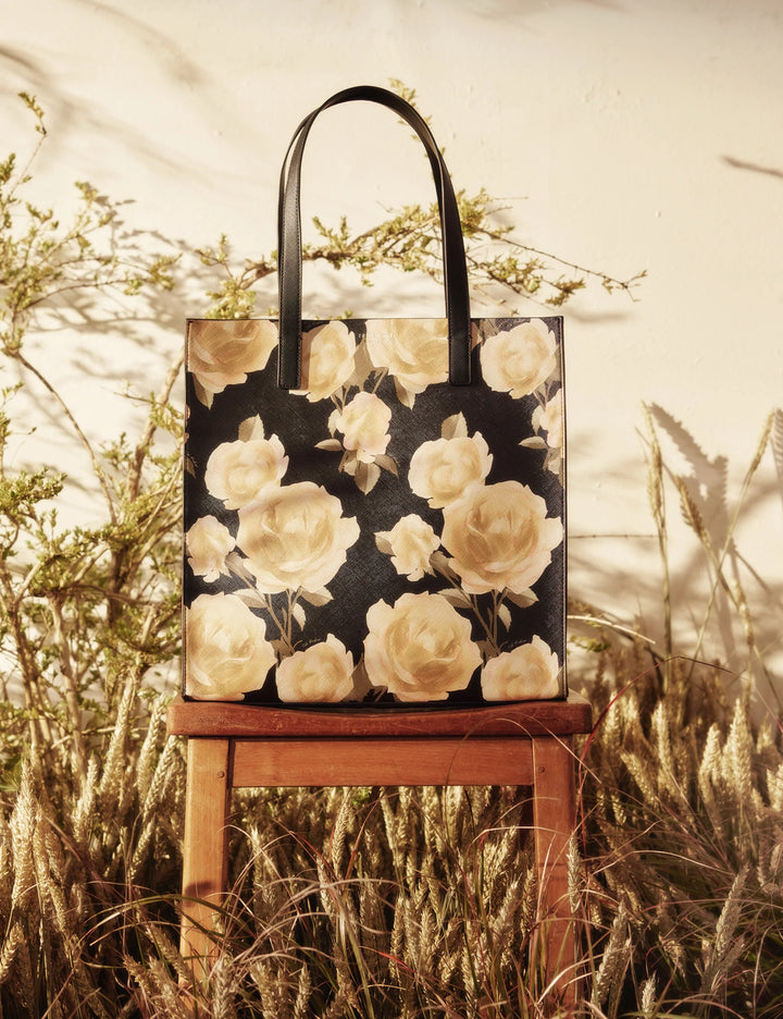 Ted Baker Tapacon Rose Print Small Icon Tote Bag | Black