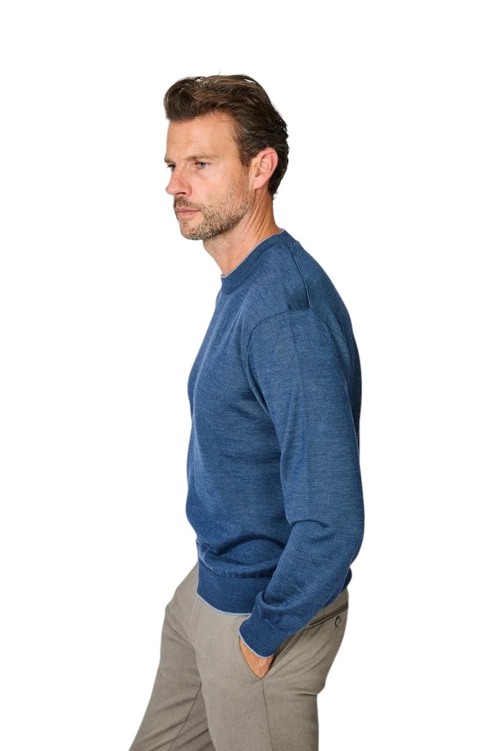 Paul &amp; Shark Xsoft Wool Crewneck with Fabric Details | Blue Melange