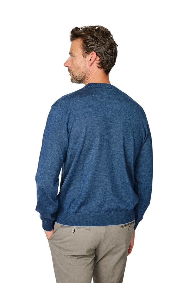 Paul &amp; Shark Xsoft Wool Crewneck with Fabric Details | Blue Melange