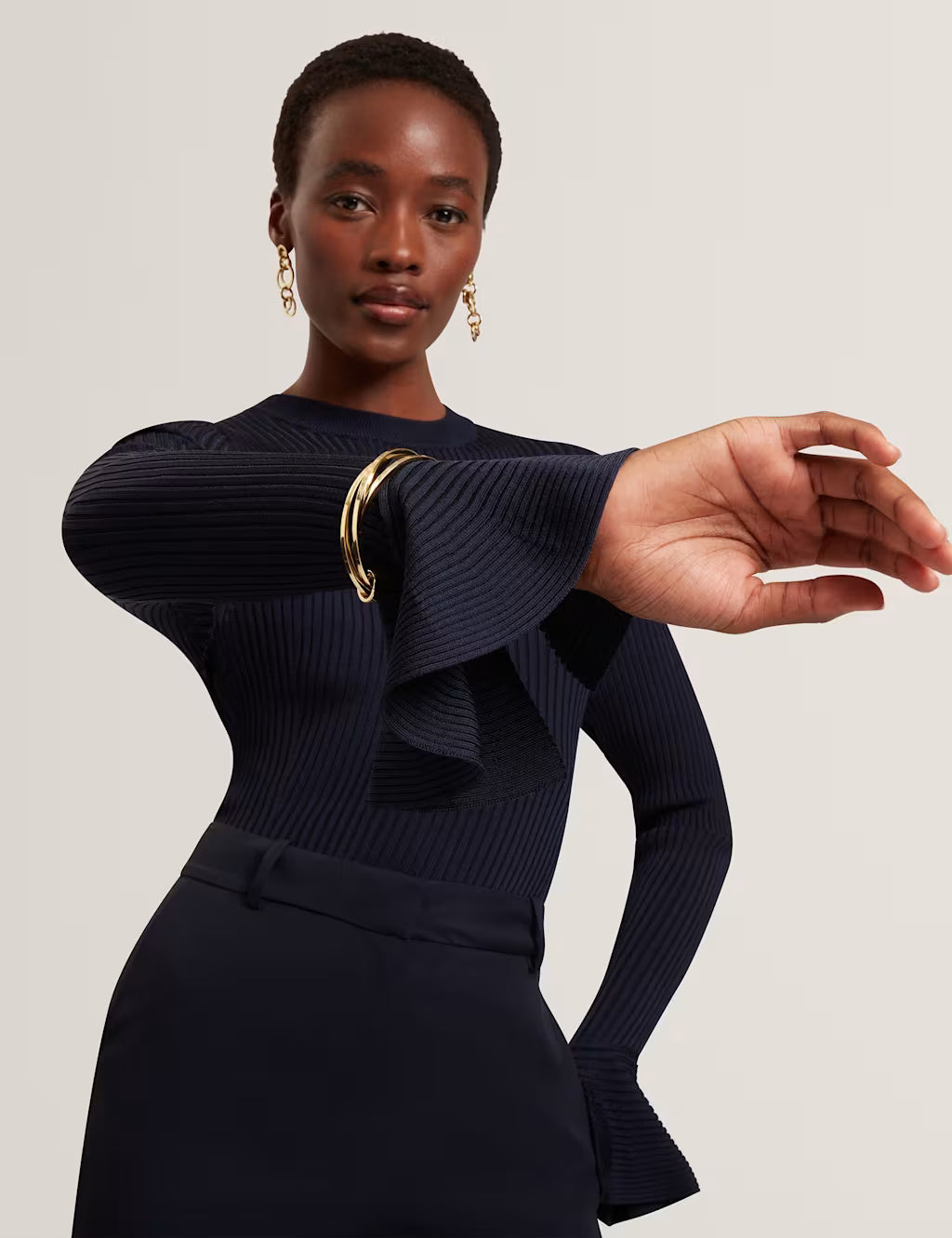 Ted Baker Eljoan Fitted Knitted Long Sleeve Top | Navy