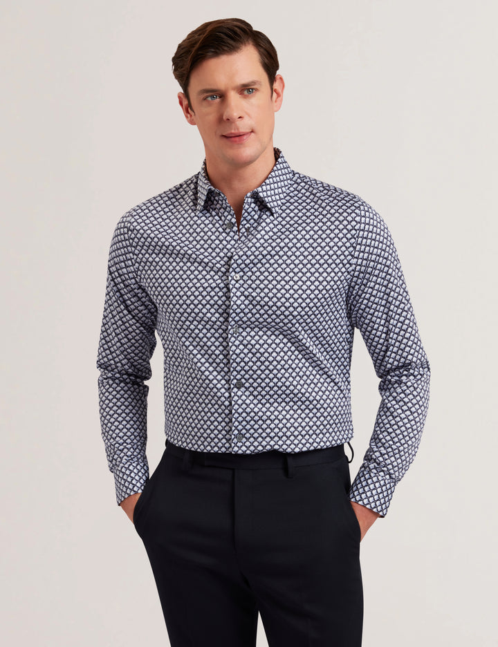 Ted Baker Emmets Regular Fit Palm Leaf Geo Shirt | Dark Blue