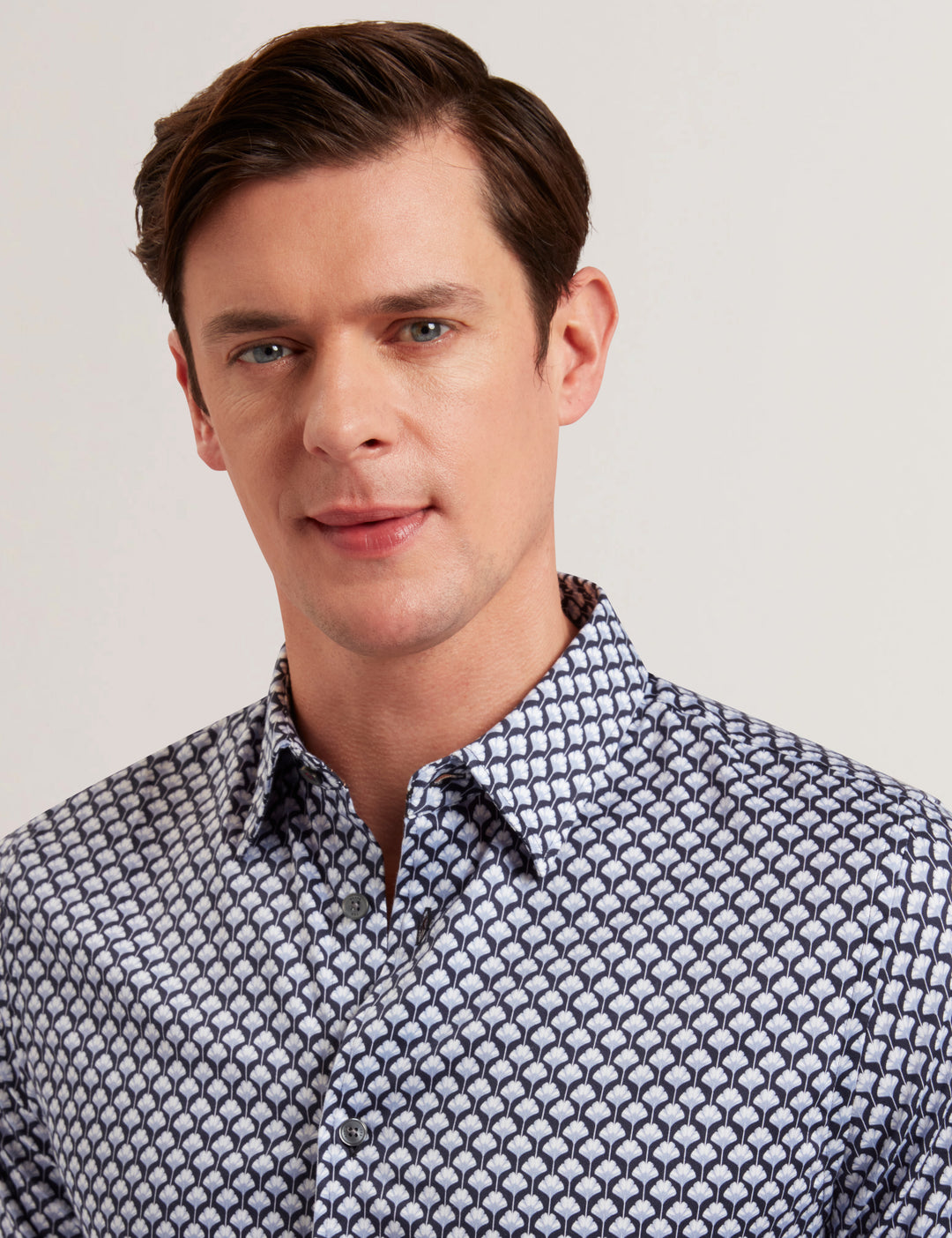 Ted Baker Emmets Regular Fit Palm Leaf Geo Shirt | Dark Blue