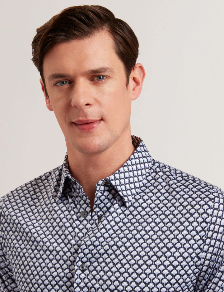 Ted Baker Emmets Regular Fit Palm Leaf Geo Shirt | Dark Blue