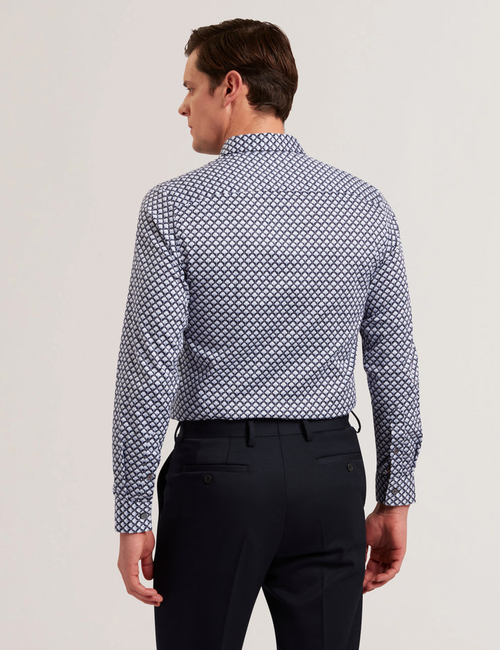 Ted Baker Emmets Regular Fit Palm Leaf Geo Shirt | Dark Blue