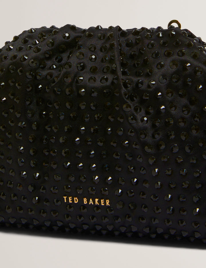Ted Baker Crystal Drawstring Gathered Clutch Bag | Black
