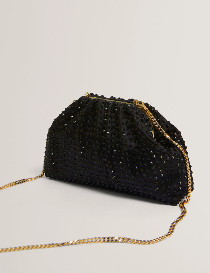 Ted Baker Crystal Drawstring Gathered Clutch Bag | Black