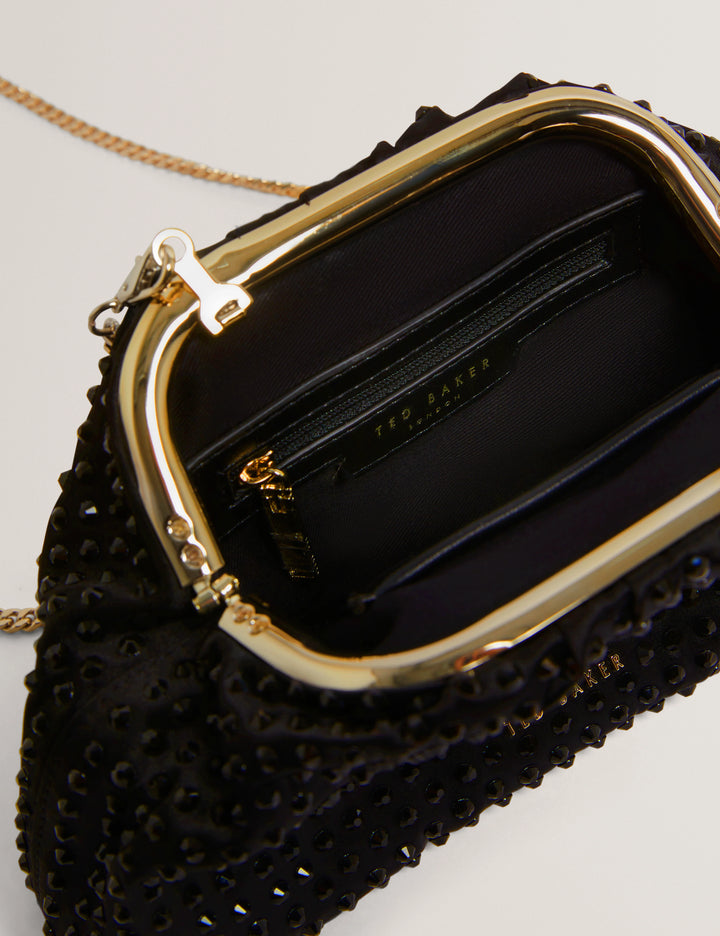 Ted Baker Crystal Drawstring Gathered Clutch Bag | Black