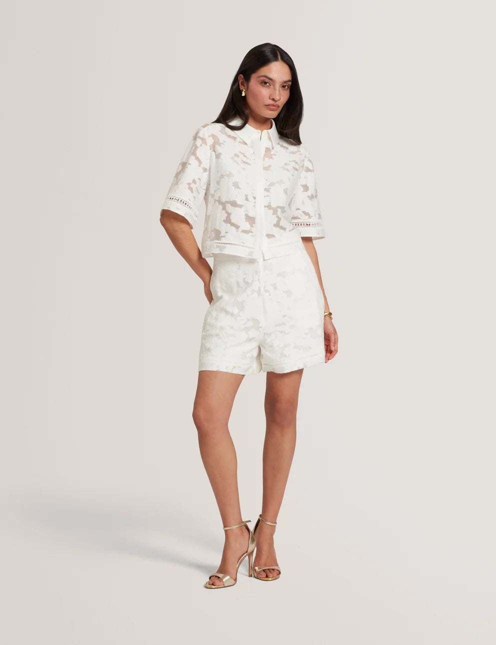 Ted Baker Khayt Textured Boxy Shirt With Ladder Trim | White