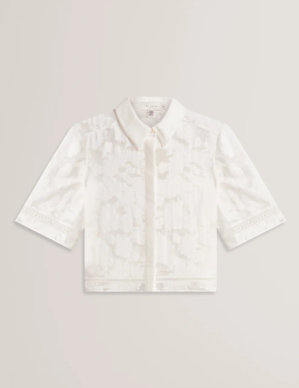 Ted Baker Khayt Textured Boxy Shirt With Ladder Trim | White