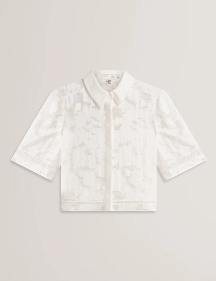 Ted Baker Khayt Textured Boxy Shirt With Ladder Trim | White