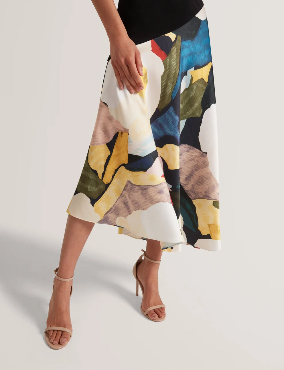 Ted Baker Aeslyn Printed Jersey Midi Dress With Satin Skirt | Black – alternate view 3