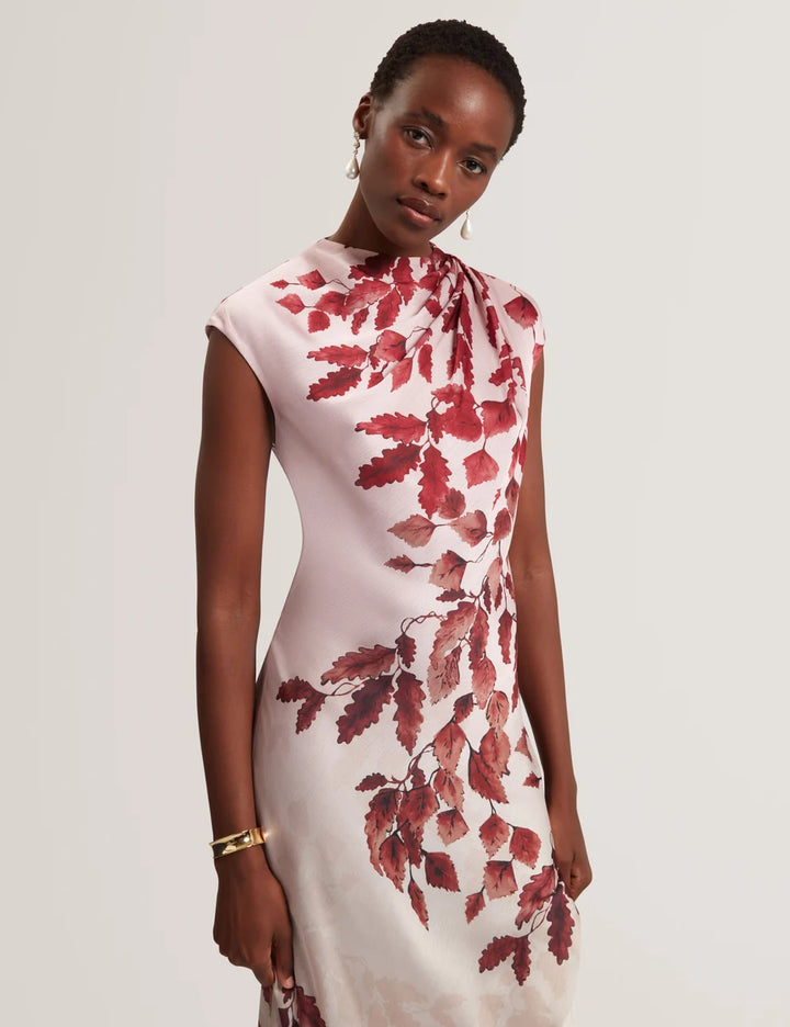 Ted Baker Jowra Printed Draped Neck Midi Dress | Rose Gold – alternate view 4