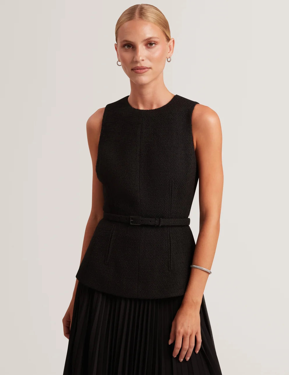 Ted Baker Raddimk Boucle Top Pleated Midi Dress | Black