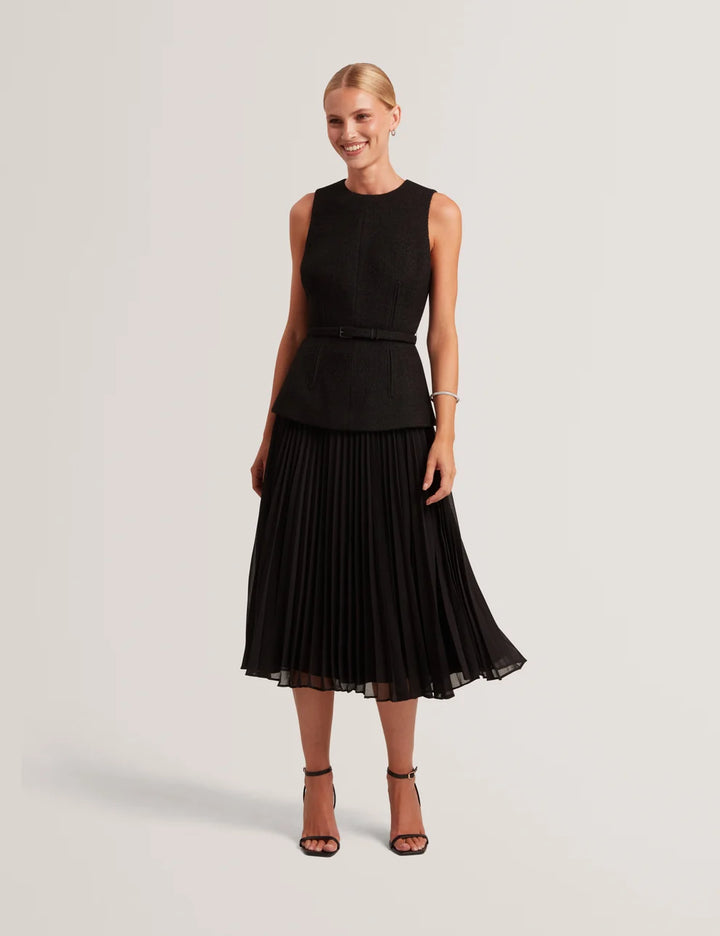 Ted Baker Raddimk Boucle Top Pleated Midi Dress | Black